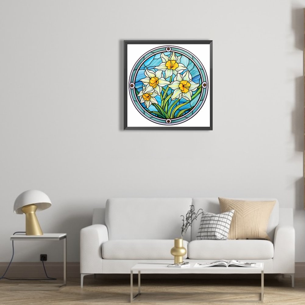 Diamond Painting - Full Round / Square - Stained Glass Flower B