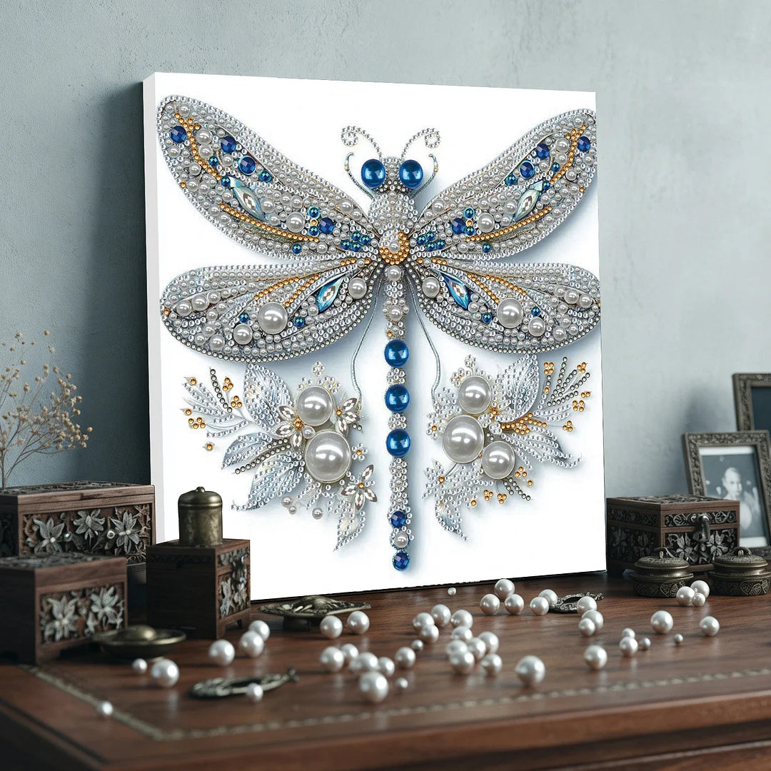 DIY Pearl Painting With Frame - Handmade Self-Adhesive Pearls - Dragonfly(25*25cm) A