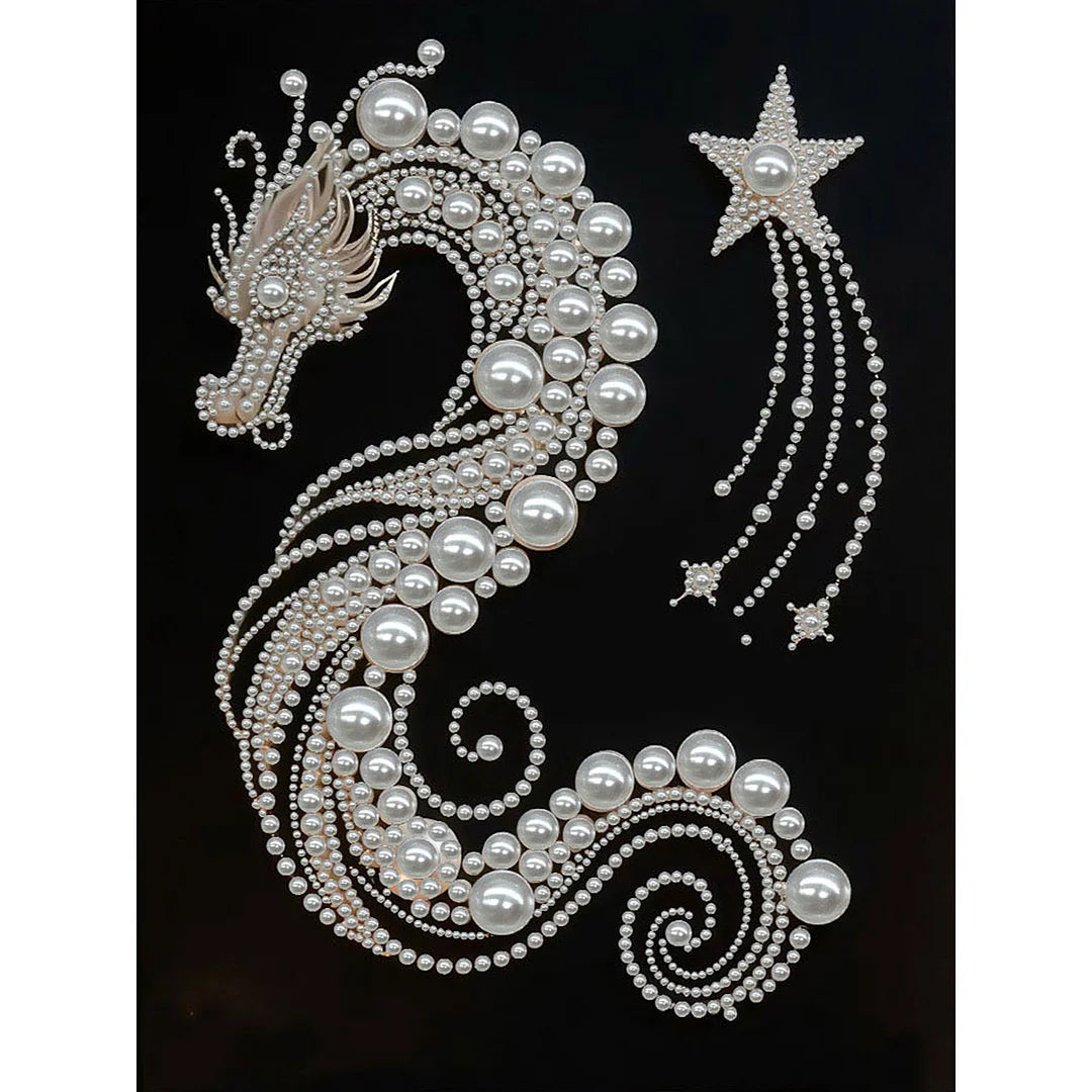 DIY Pearl Painting With Frame - Handmade Self-Adhesive Pearls - Dragon (30*40cm) B
