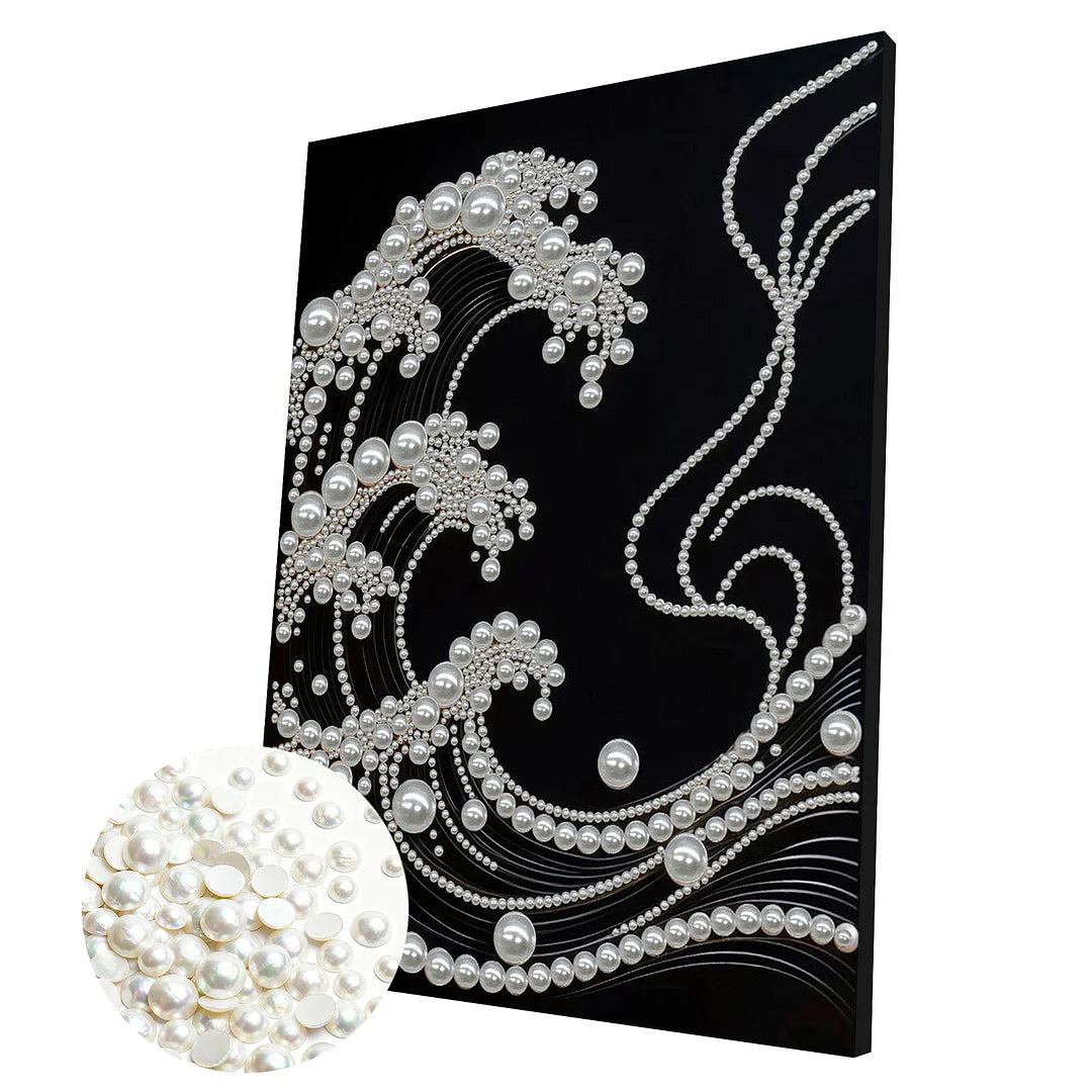 DIY Pearl Painting With Frame - Handmade Self-Adhesive Pearls - Waves (30*40cm) E