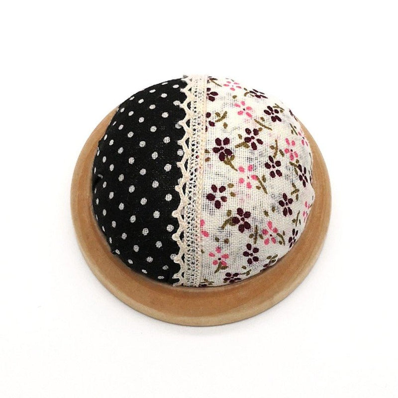 Round Pin Cushion With Wooden Base(Random Color)