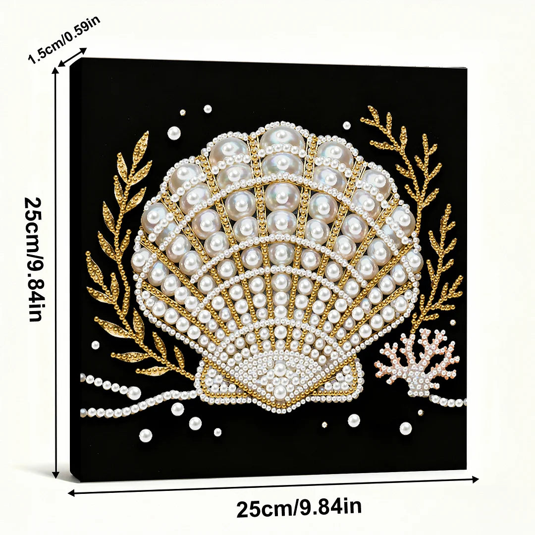 DIY Pearl Painting With Frame - Handmade Self-Adhesive Pearls - Shell (25*25cm) B