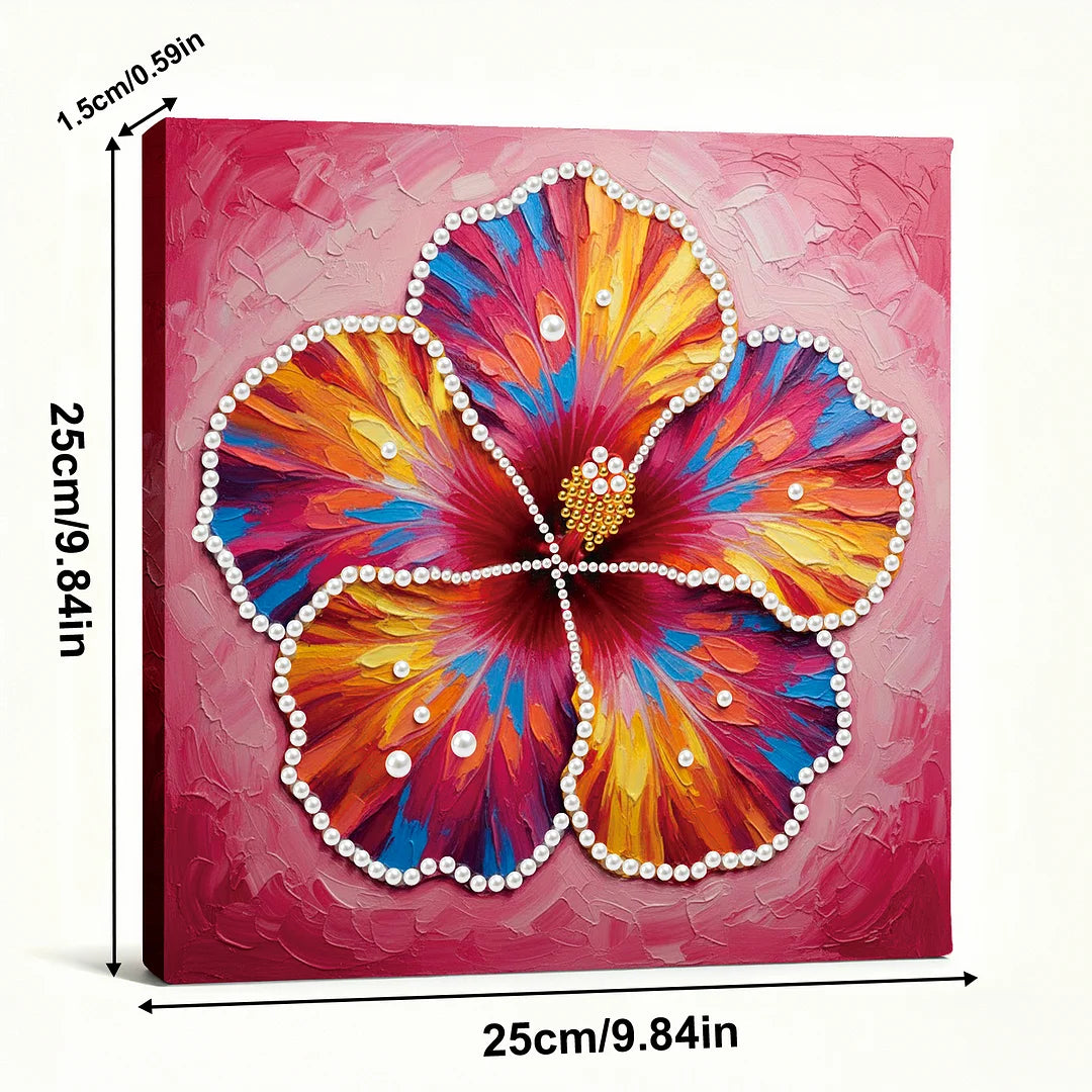 DIY Pearl Painting With Frame - Handmade Self-Adhesive Pearls - Blooming Flowers (25*25cm)