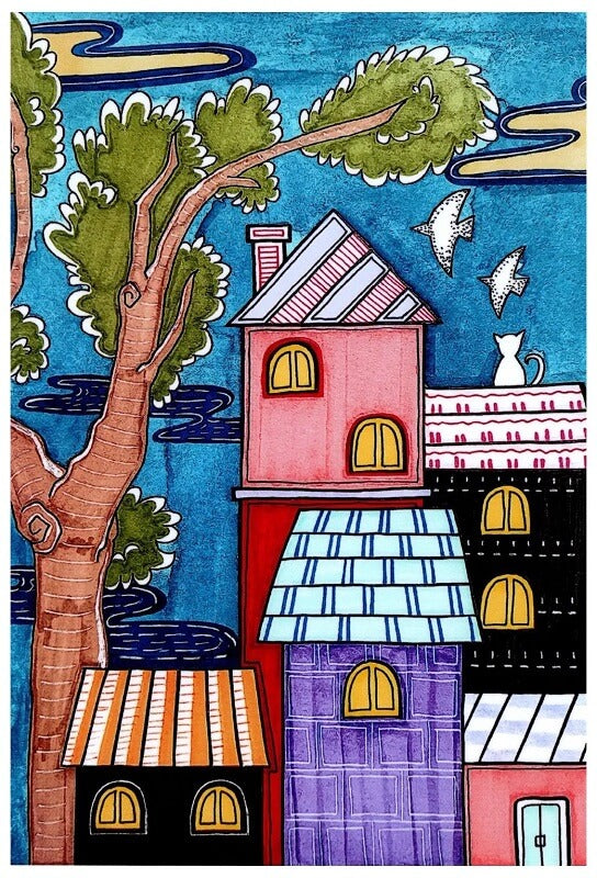 abstract house art diamond painting
