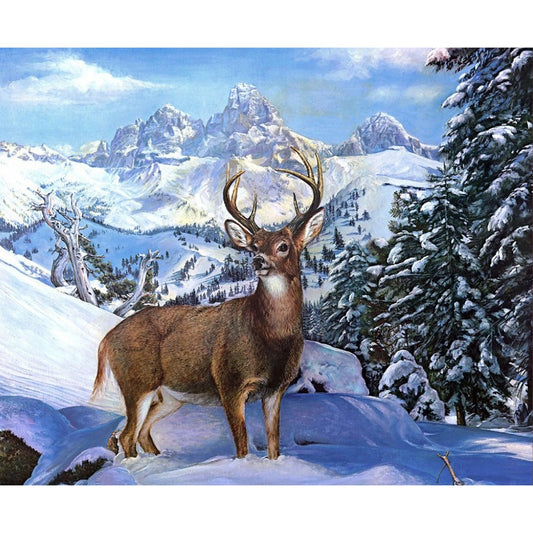 5D Diy Diamond Painting Kit Full Round Beads Snow Deer
