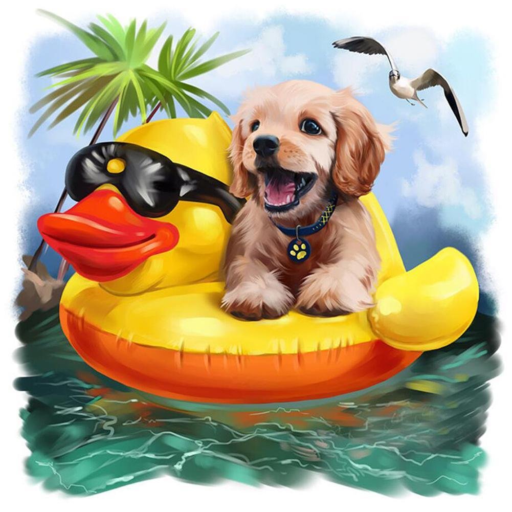 5D Diy Diamond Painting Kit Full Round Beads Swimming Dog