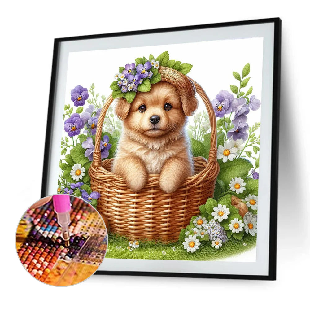 Diamond Painting - Full Round / Square - Little Dog In Basket