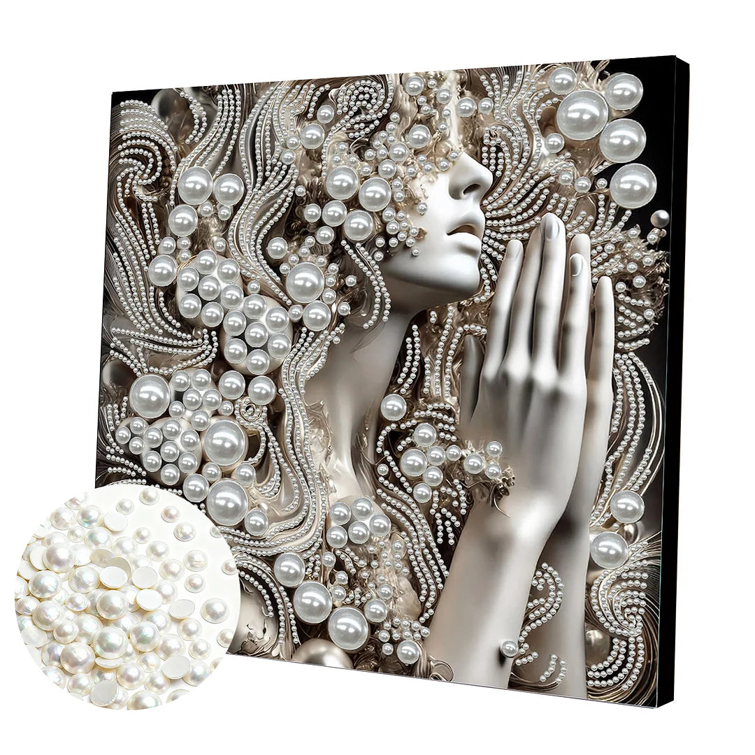 DIY Pearl Painting With Frame - Handmade Self-Adhesive Pearls - Woman (30*30cm)