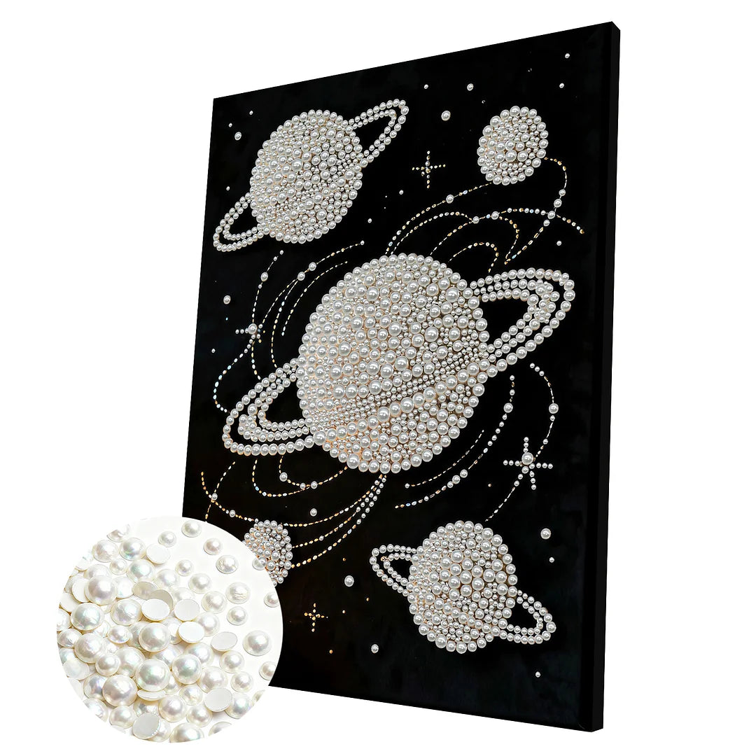 DIY Pearl Painting With Frame - Handmade Self-Adhesive Pearls - Planet (30*40cm)