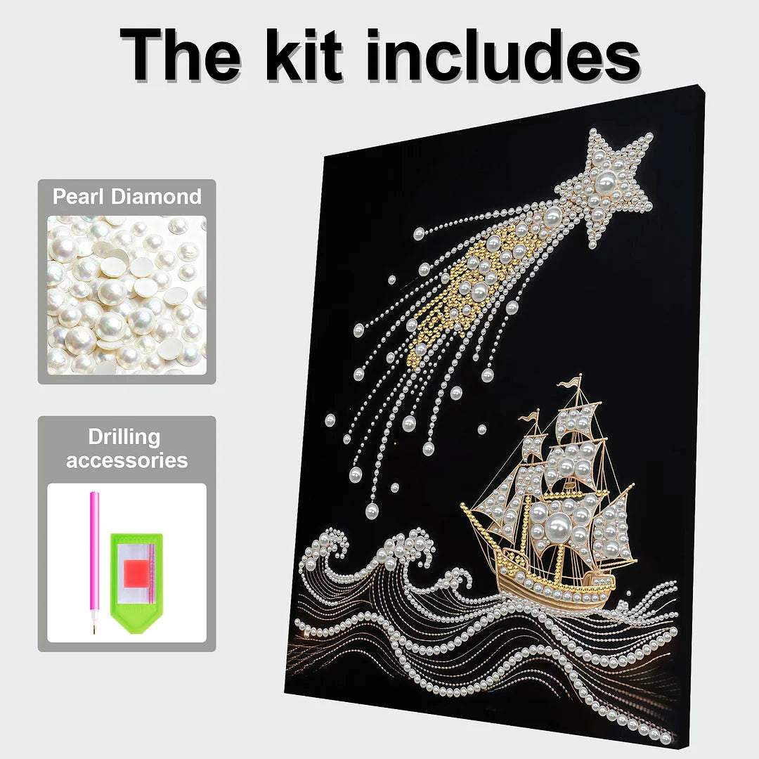 DIY Pearl Painting With Frame - Handmade Self-Adhesive Pearls - Sea (30*40cm)