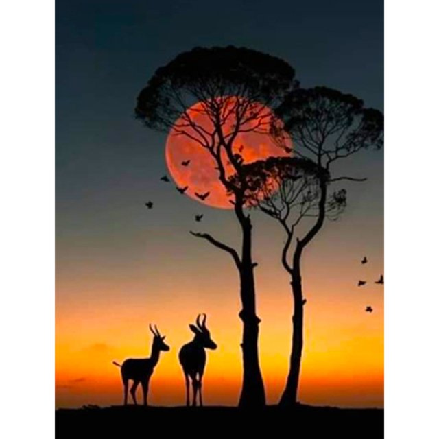 animal under tree sunset diamond painting