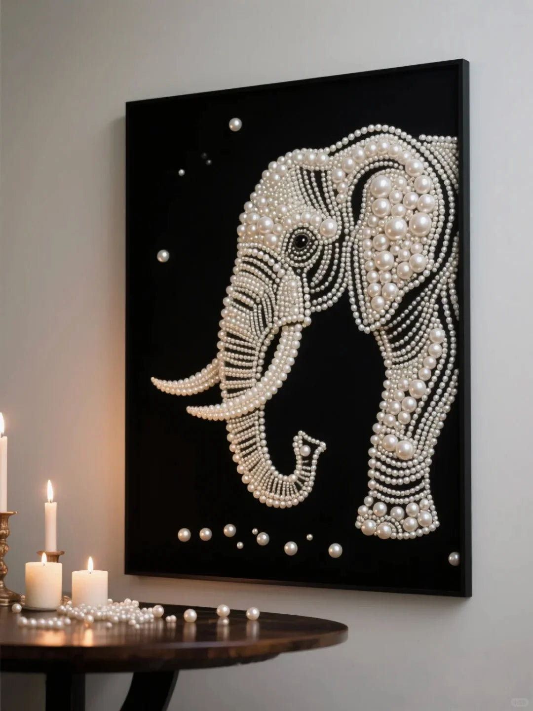 DIY Pearl Painting With Frame - Handmade Self-Adhesive Pearls - Elephant (30*40cm)