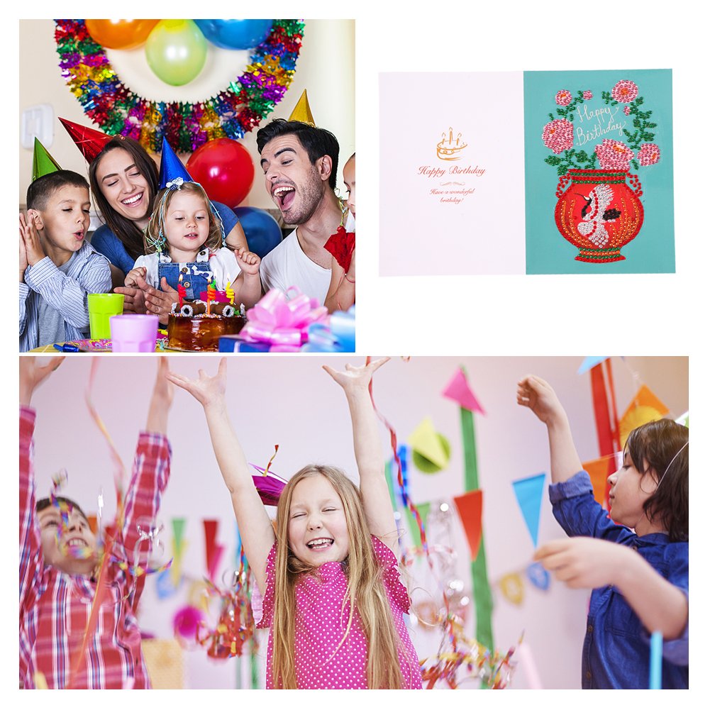 DIY 5D Diamond Painting Happy Birthday Postcard-Flower