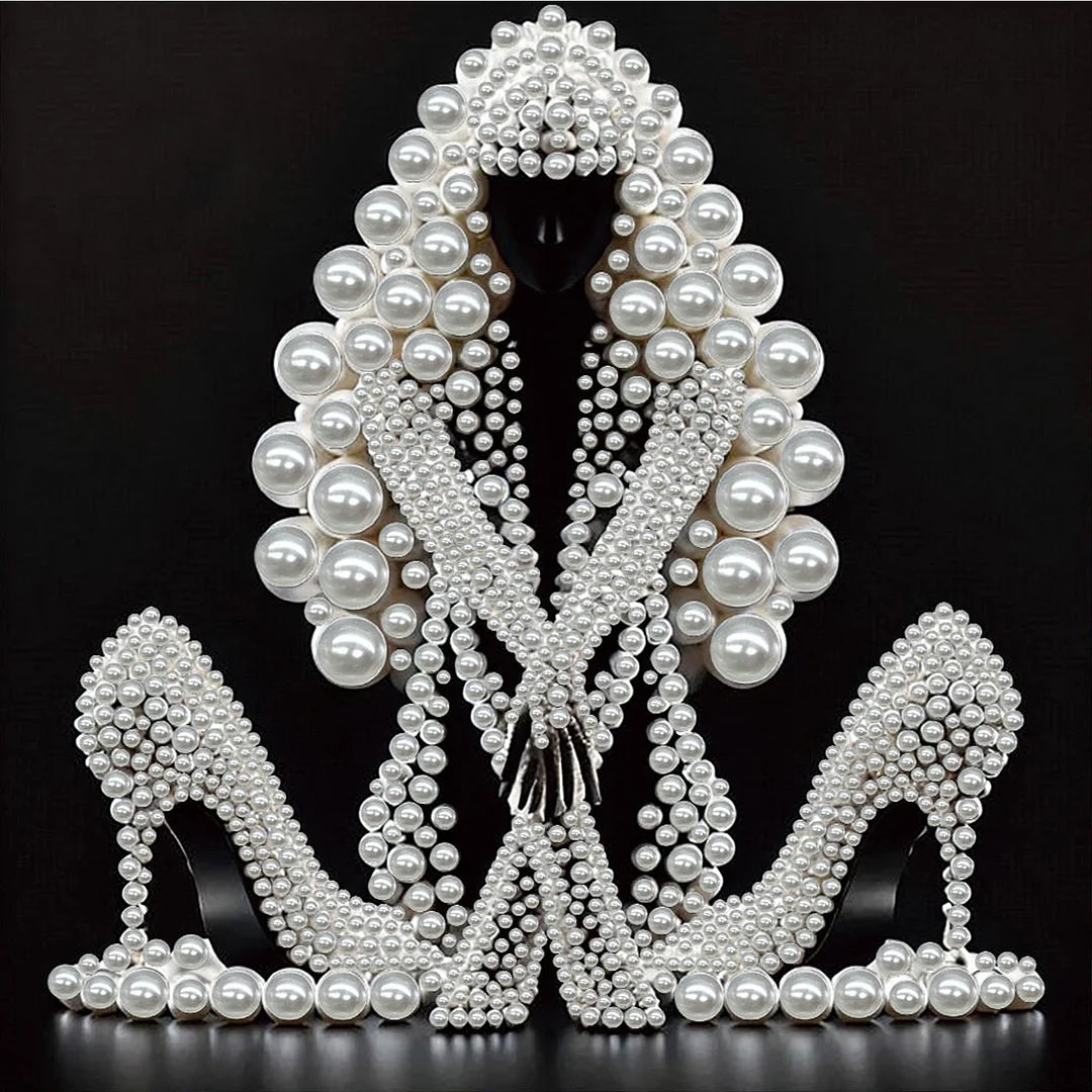 DIY Pearl Painting With Frame - Handmade Self-Adhesive Pearls - Lady (30*30cm) A