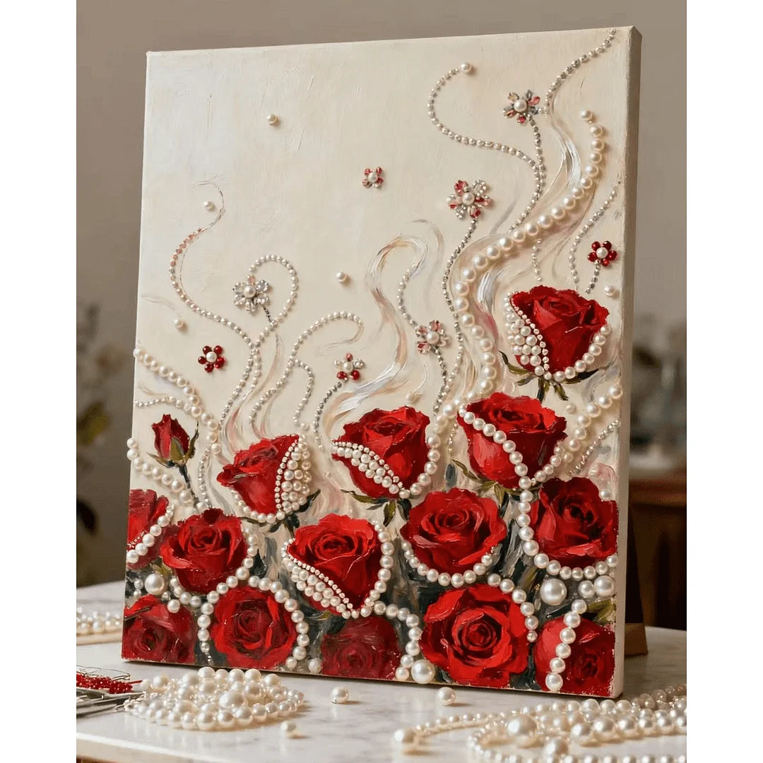DIY Pearl Painting With Frame - Handmade Self-Adhesive Pearls - Rose (40*50cm) B