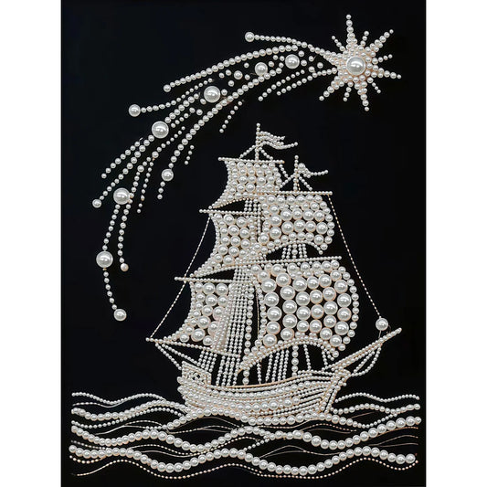 DIY Pearl Painting With Frame - Handmade Self-Adhesive Pearls - Boat (30*40cm)