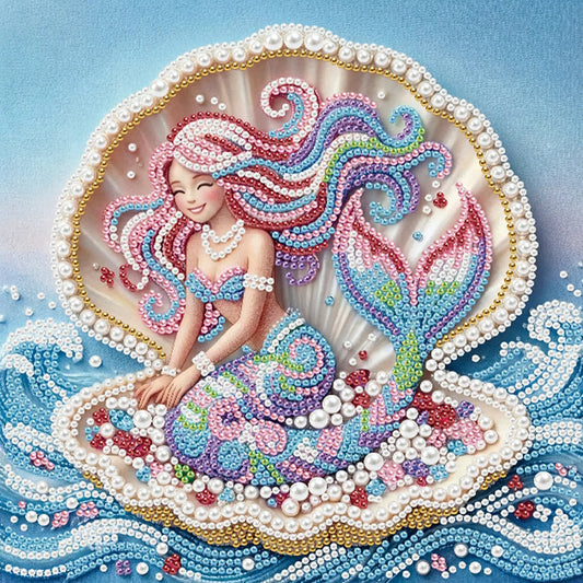 DIY Pearl Painting With Frame - Handmade Self-Adhesive Pearls - Seashell Mermaid (25*25cm)