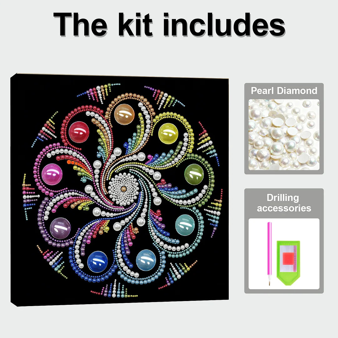 DIY Pearl Painting With Frame - Handmade Self-Adhesive Pearls - Swirl Color Mandala (25*25cm)