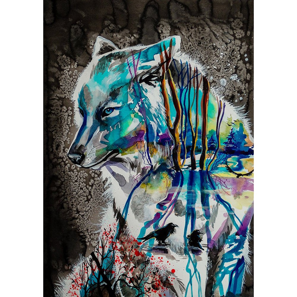 diamond painting art - beauty nature wolf scenery