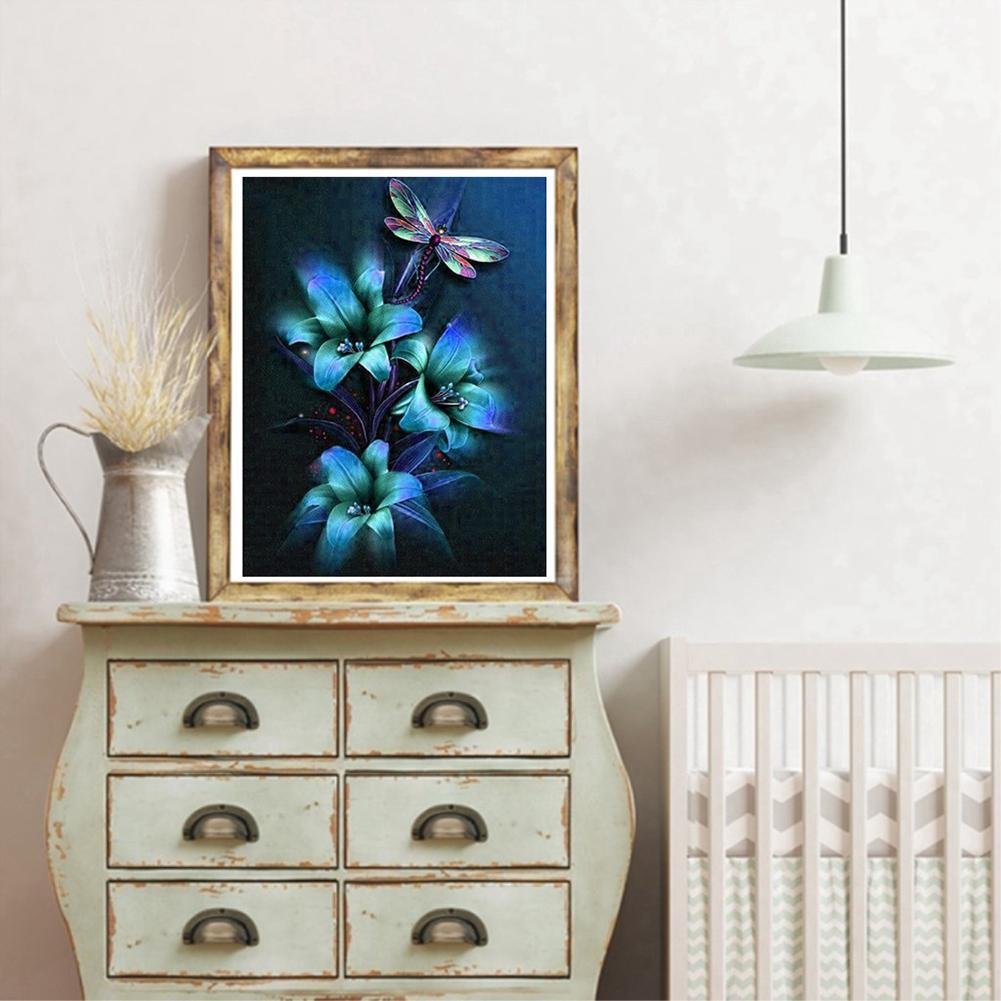 5D DIY Diamond Painting Kit - Full Round - Blue Flower Dragonfly