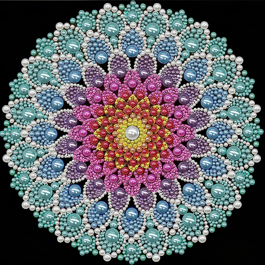 DIY Pearl Painting With Frame - Handmade Self-Adhesive Pearls - Lotus Pearl Mandala (25*25cm)