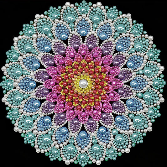DIY Pearl Painting With Frame - Handmade Self-Adhesive Pearls - Lotus Pearl Mandala (25*25cm)