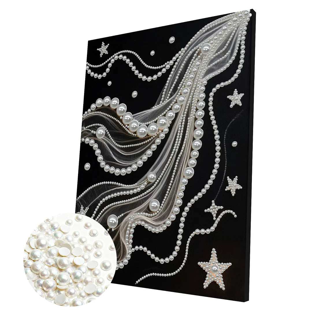 DIY Pearl Painting With Frame - Handmade Self-Adhesive Pearls - Starry Silk (30*40cm) A