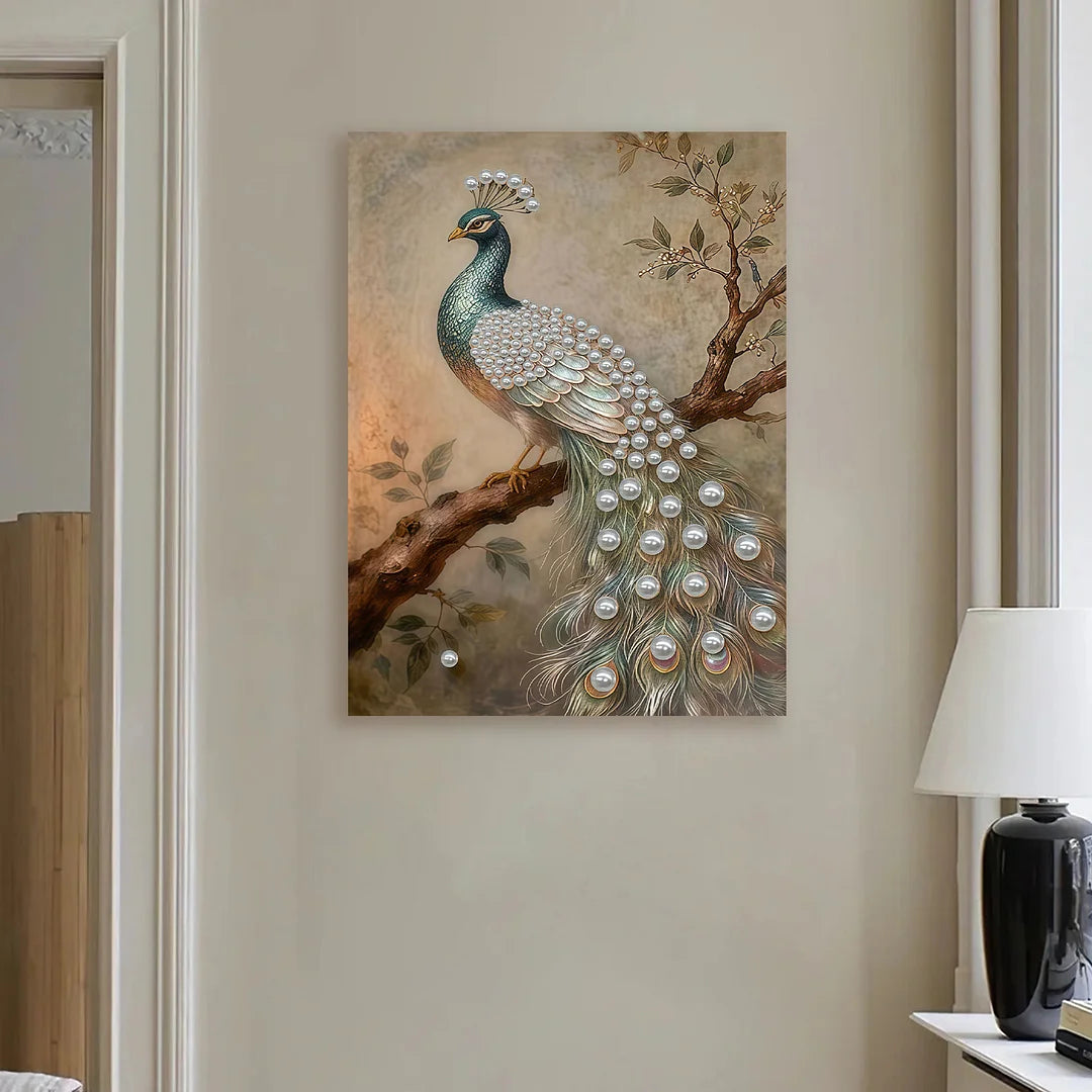 DIY Pearl Painting With Frame - Handmade Self-Adhesive Pearls - Peacock (30*40cm)