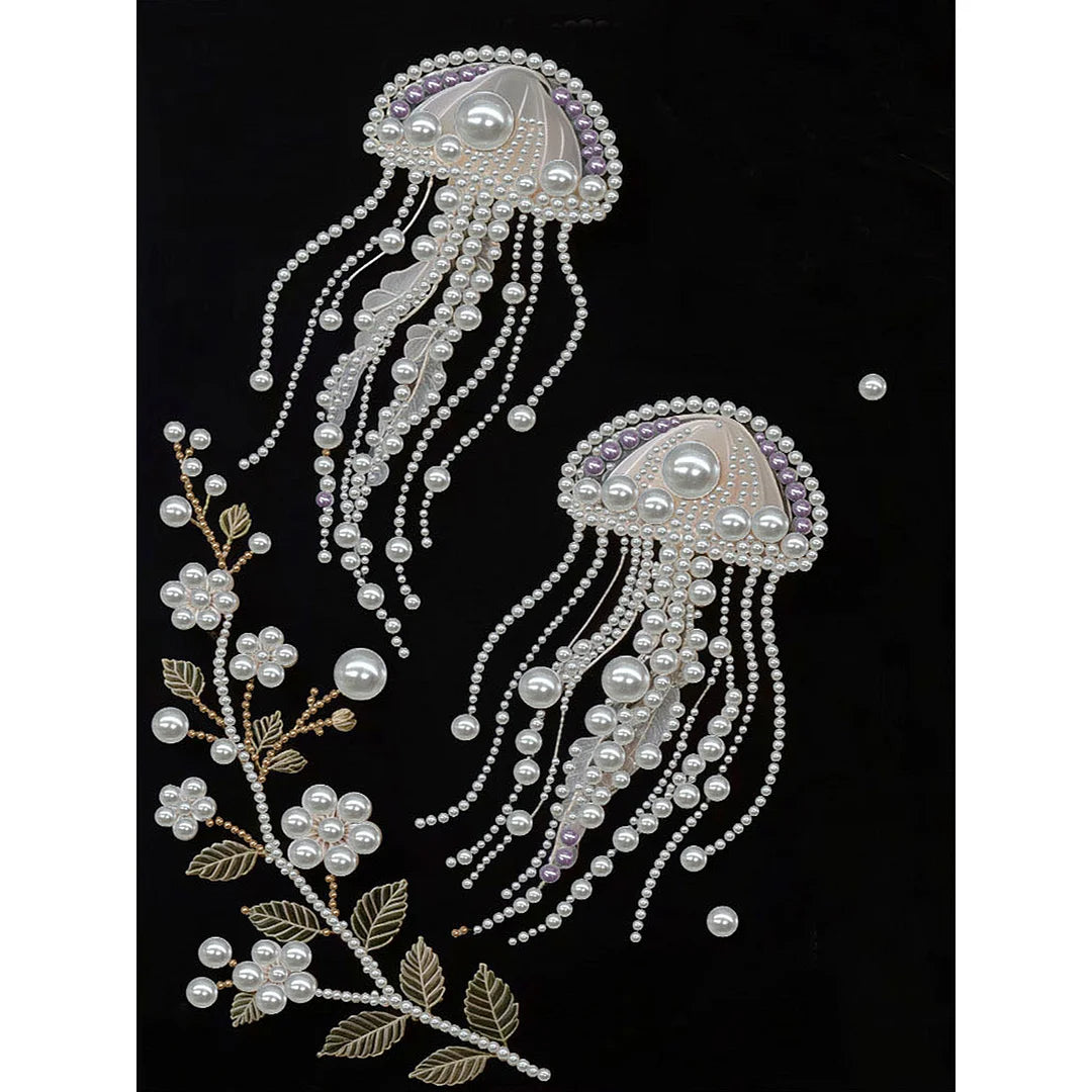 DIY Pearl Painting With Frame - Handmade Self-Adhesive Pearls - Jellyfish (30*40cm) D