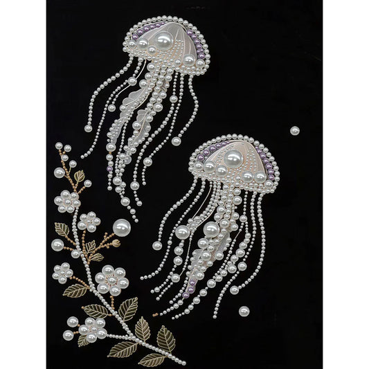 DIY Pearl Painting With Frame - Handmade Self-Adhesive Pearls - Jellyfish (30*40cm) D
