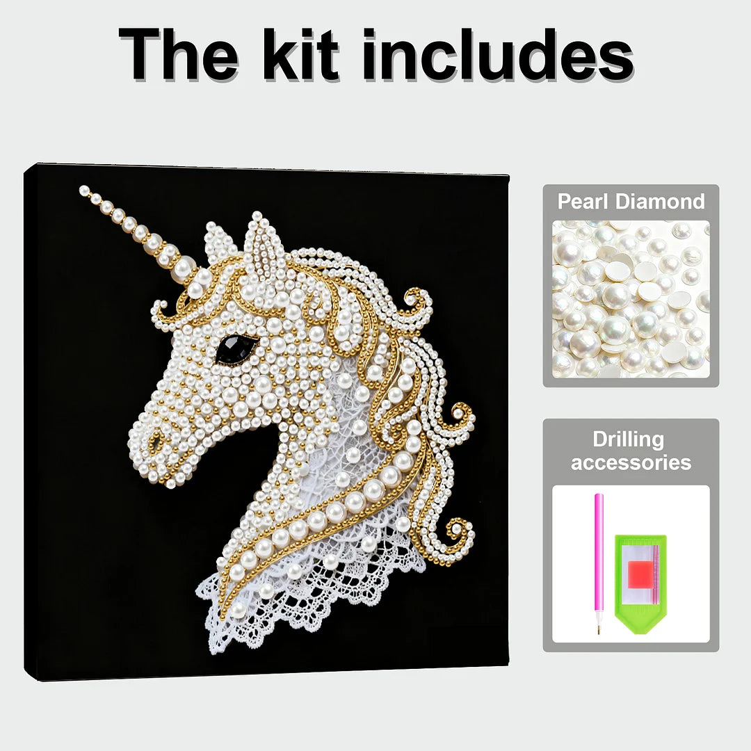 DIY Pearl Painting With Frame - Handmade Self-Adhesive Pearls - Unicorn (25*25cm) C