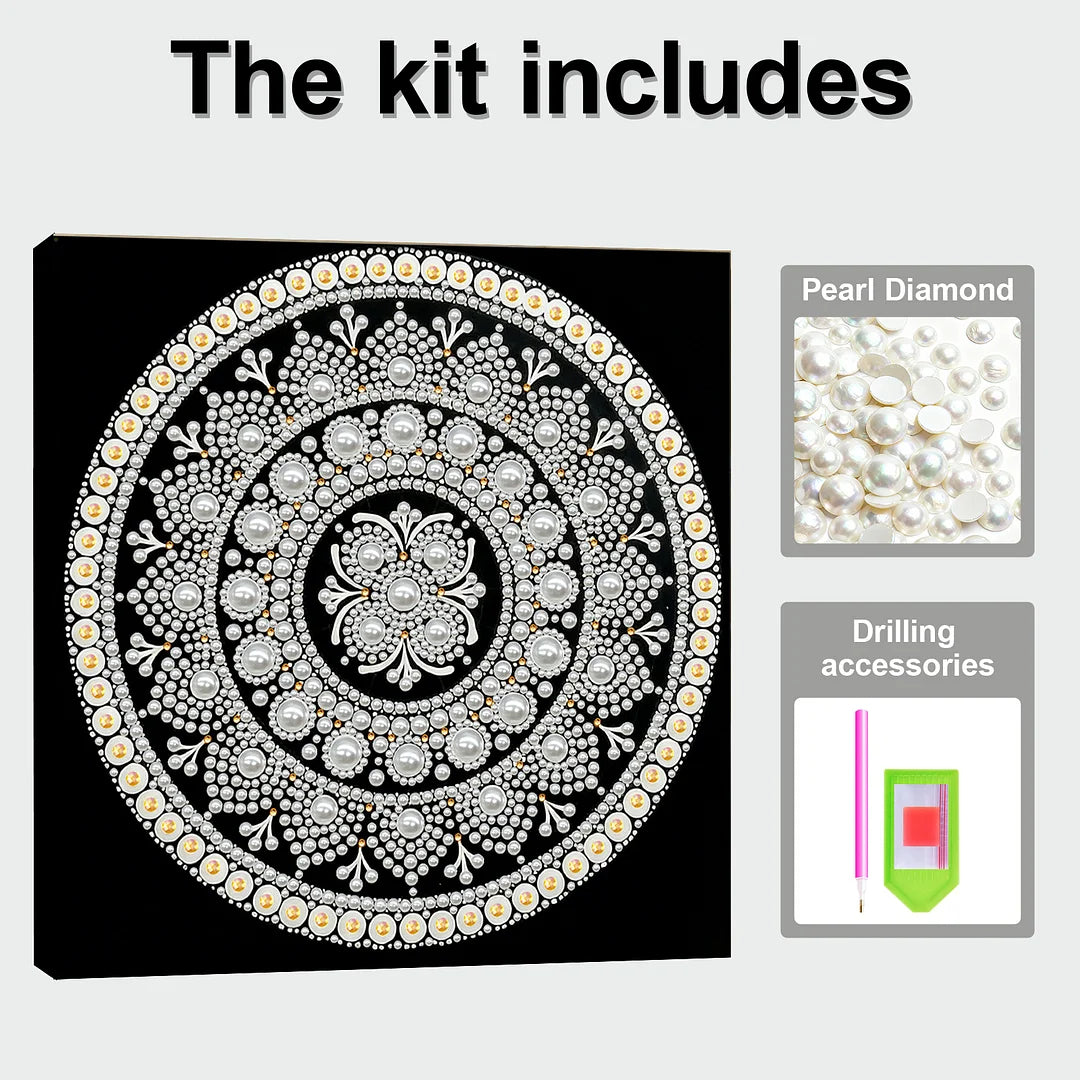 DIY Pearl Painting With Frame - Handmade Self-Adhesive Pearls - Classic Silver Mandala (25*25cm)