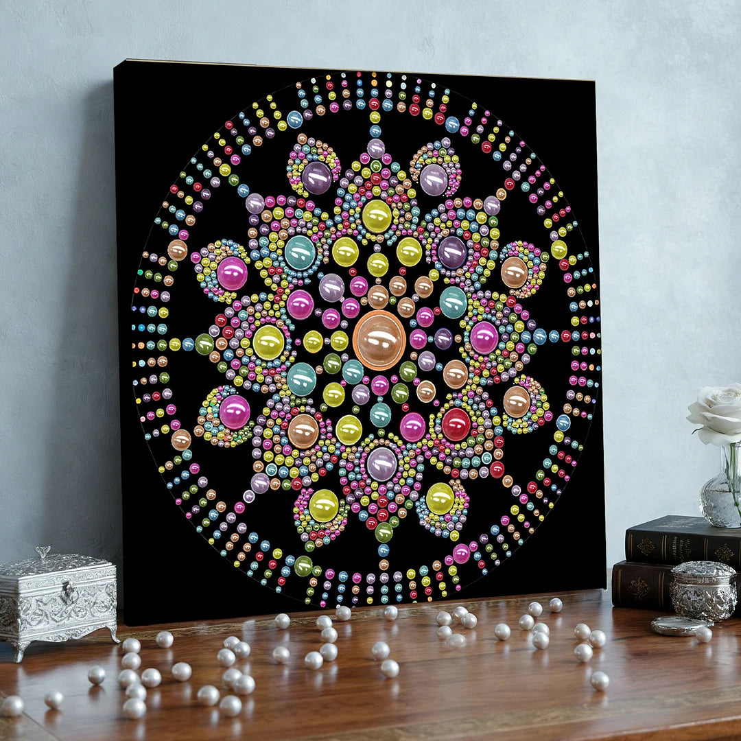 DIY Pearl Painting With Frame - Handmade Self-Adhesive Pearls - Color Bloom Mandala (25*25cm)