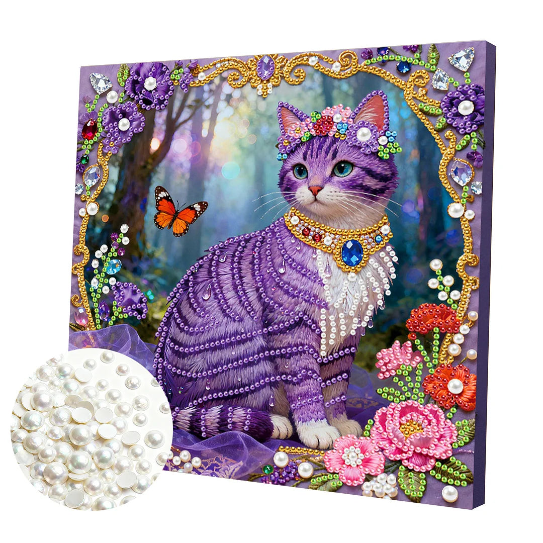 DIY Pearl Painting With Frame - Handmade Self-Adhesive Pearls - Cat (25*25cm) B