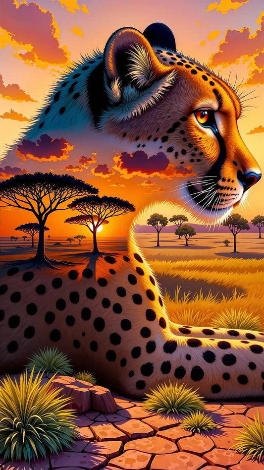 DIY Diamond Painting Kit - Full Round / Square - African Leopard Landscape