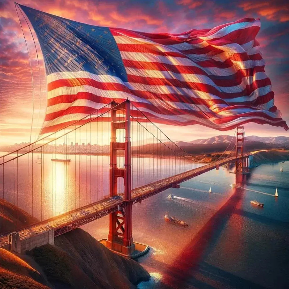 5D DIY Diamond Painting Kit - Full Round / Square - American Flag Bridge
