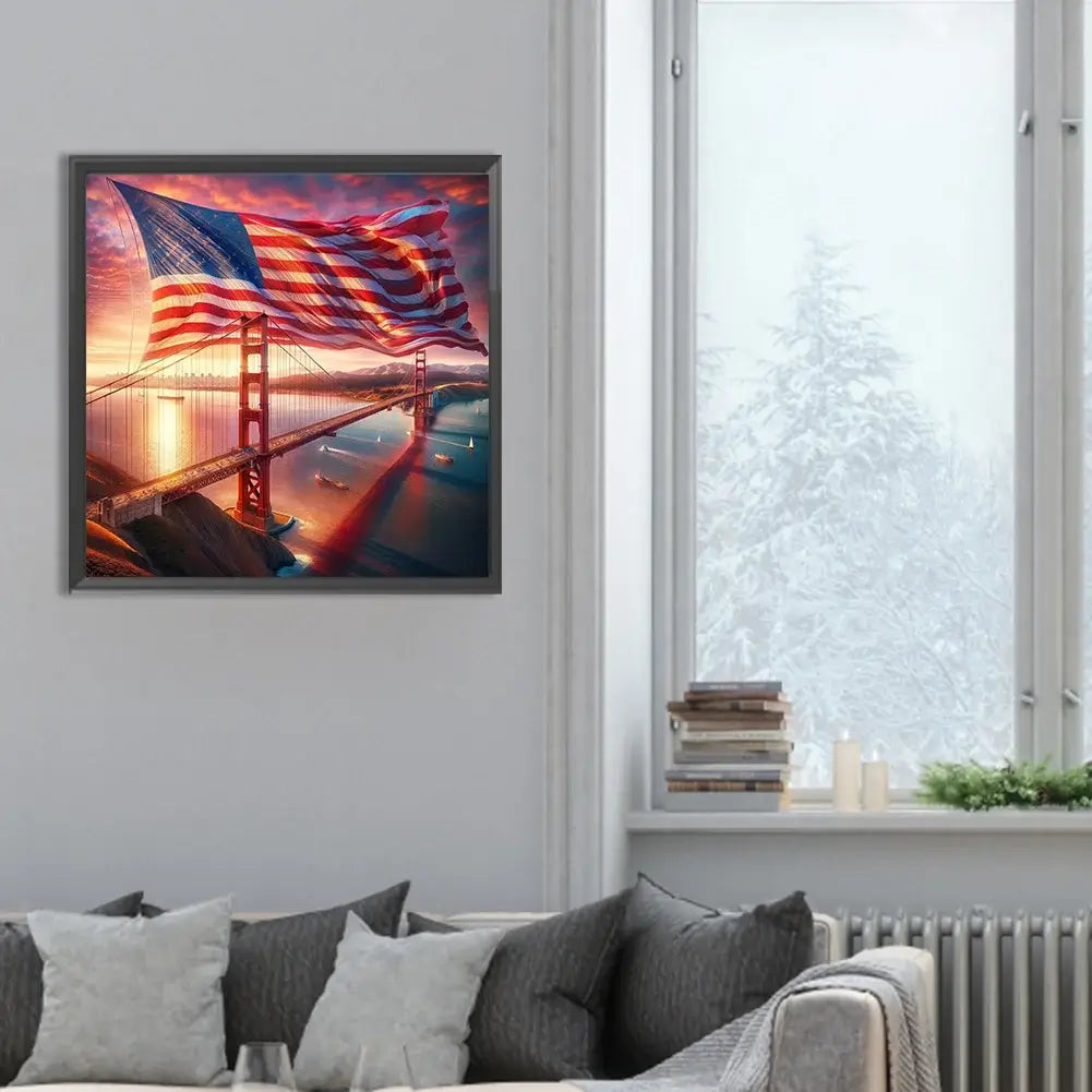 American Flag Bridge 5D DIY Diamond Painting Kit