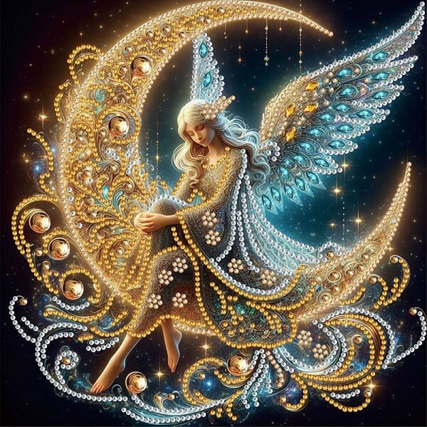 DIY Angel On Moon Crystal Rhinestone Diamond Painting Kit B