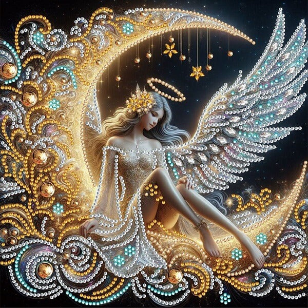 DIY Angel On Moon Crystal Rhinestone Diamond Painting Kit A