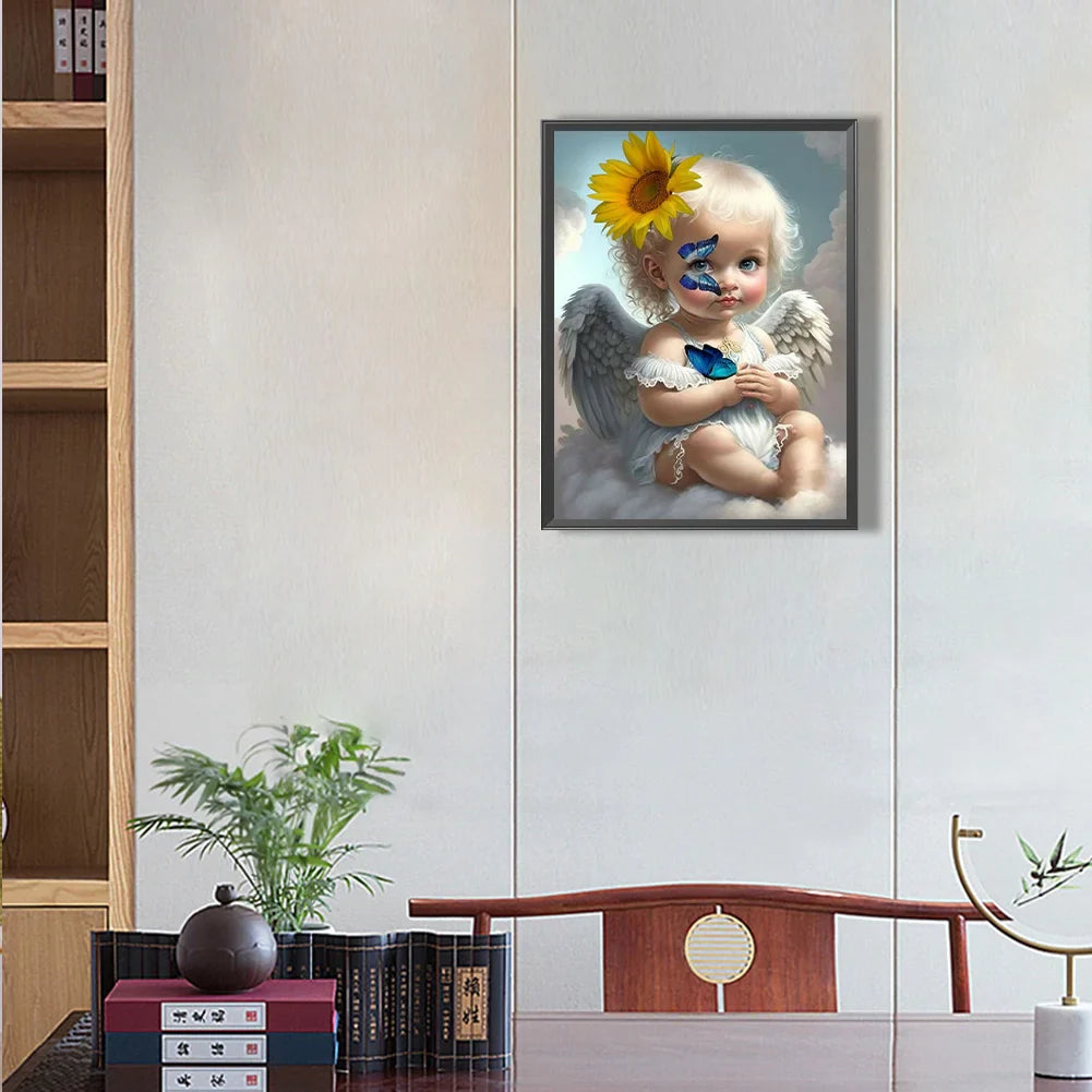 angle sunflower butterfly diamond painting