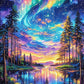 DIY Diamond Painting Kit - Full Round / Square - Aurora-lit Lake And Starry Sky