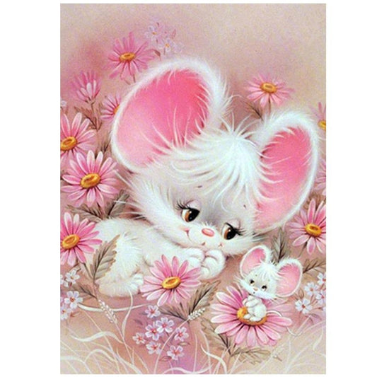 Diamond Painting Partial Round little Mouse Among The Flowers