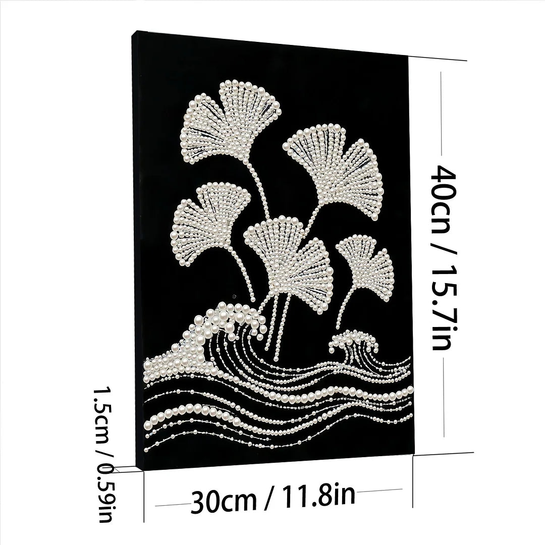 DIY Pearl Painting With Frame - Handmade Self-Adhesive Pearls - Ginkgo Leaves (30*40cm) B