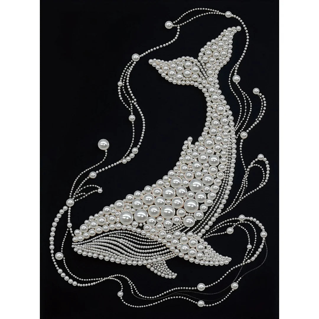 DIY Pearl Painting With Frame - Handmade Self-Adhesive Pearls - White Whale (30*40cm)
