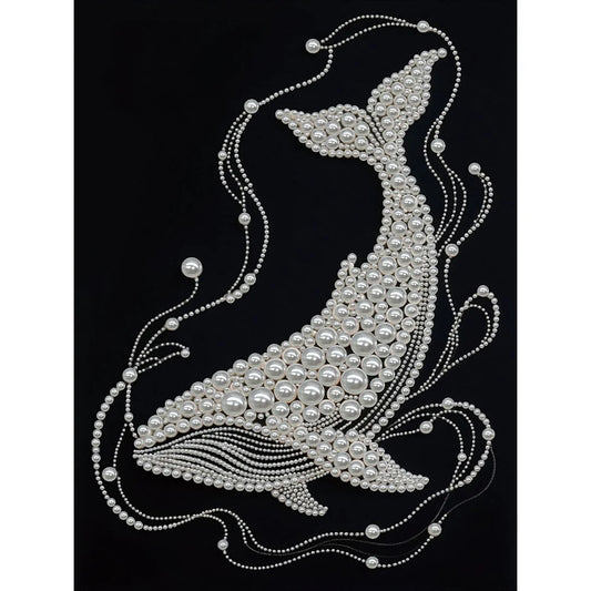 DIY Pearl Painting With Frame - Handmade Self-Adhesive Pearls - White Whale (30*40cm)
