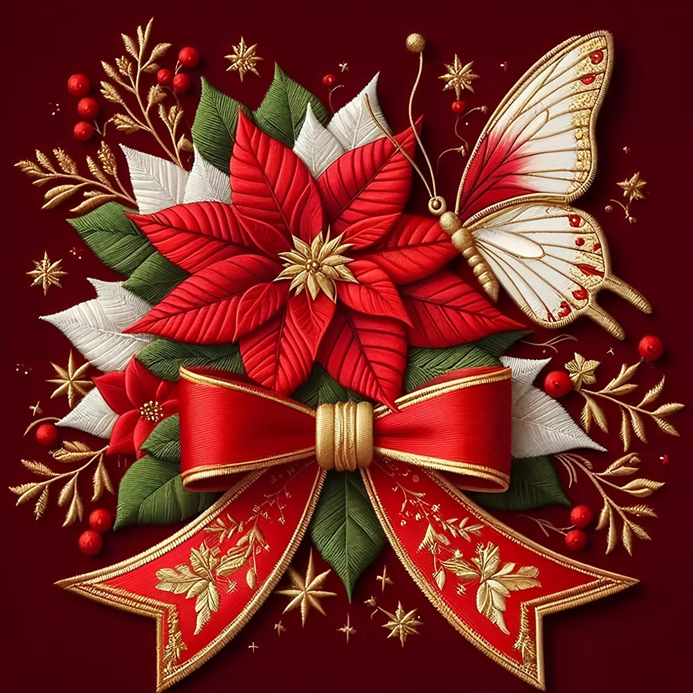 Diamond Painting - Full Round / Square - Red Christmas Poinsettia