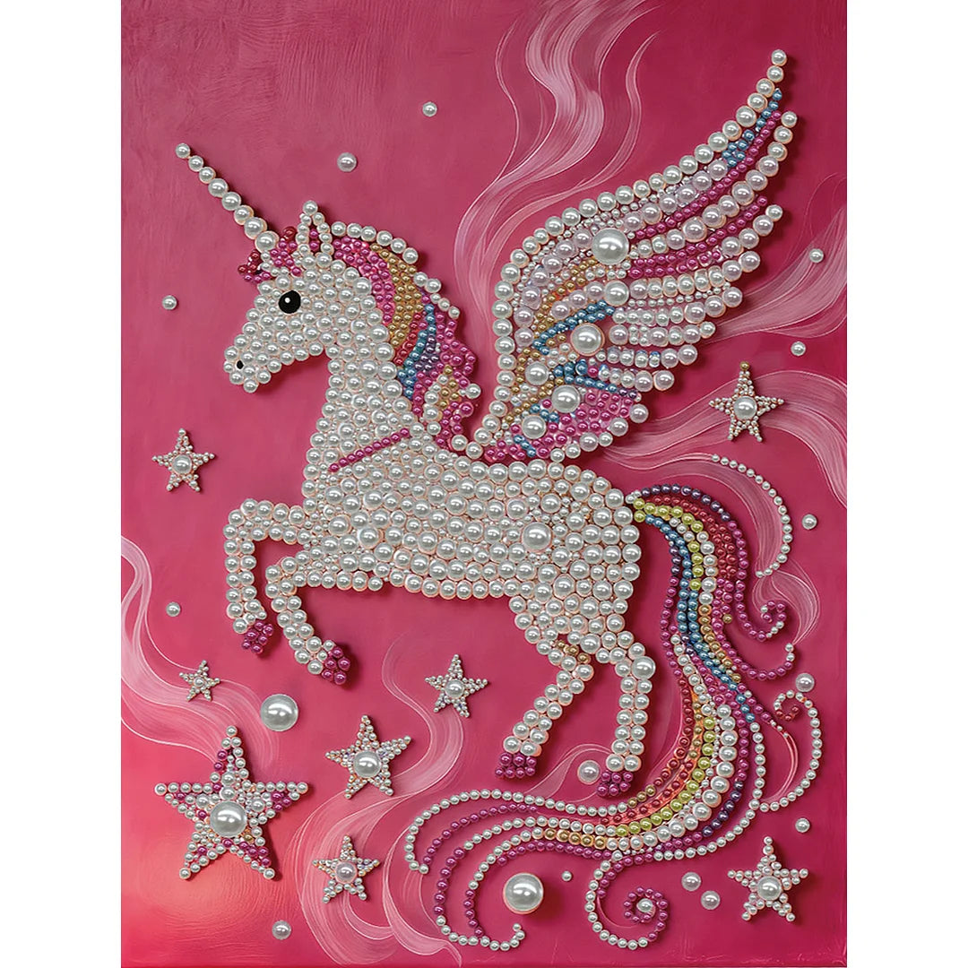 DIY Pearl Painting With Frame - Handmade Self-Adhesive Pearls - White Unicorn (30*40cm)