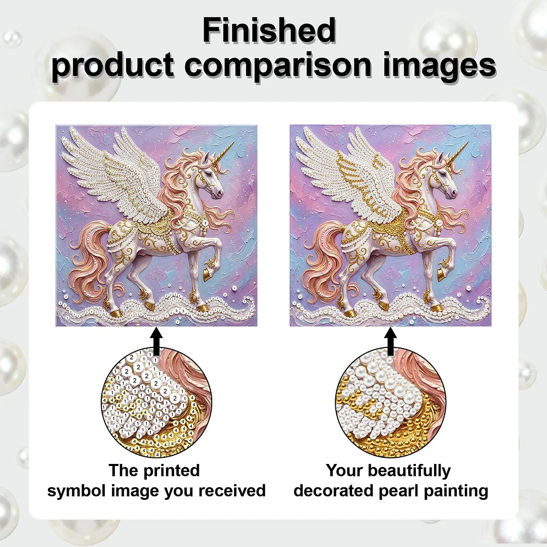 DIY Pearl Painting With Frame - Handmade Self-Adhesive Pearls - Unicorn (25*25cm) B