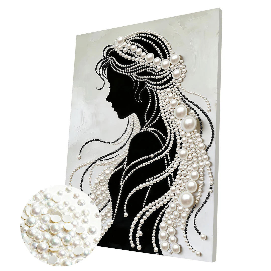 DIY Pearl Painting With Frame - Handmade Self-Adhesive Pearls - Elegant Girl (30*40cm) A
