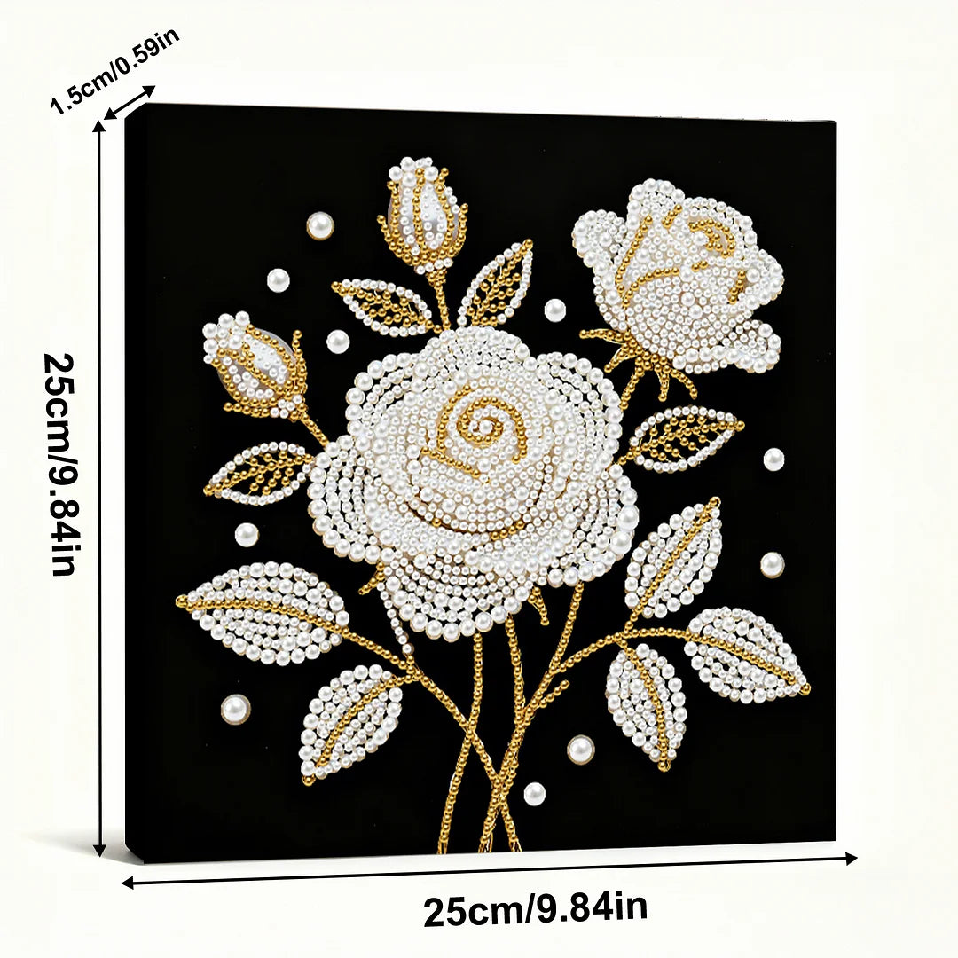 DIY Pearl Painting With Frame - Handmade Self-Adhesive Pearls - Rose (25*25cm)